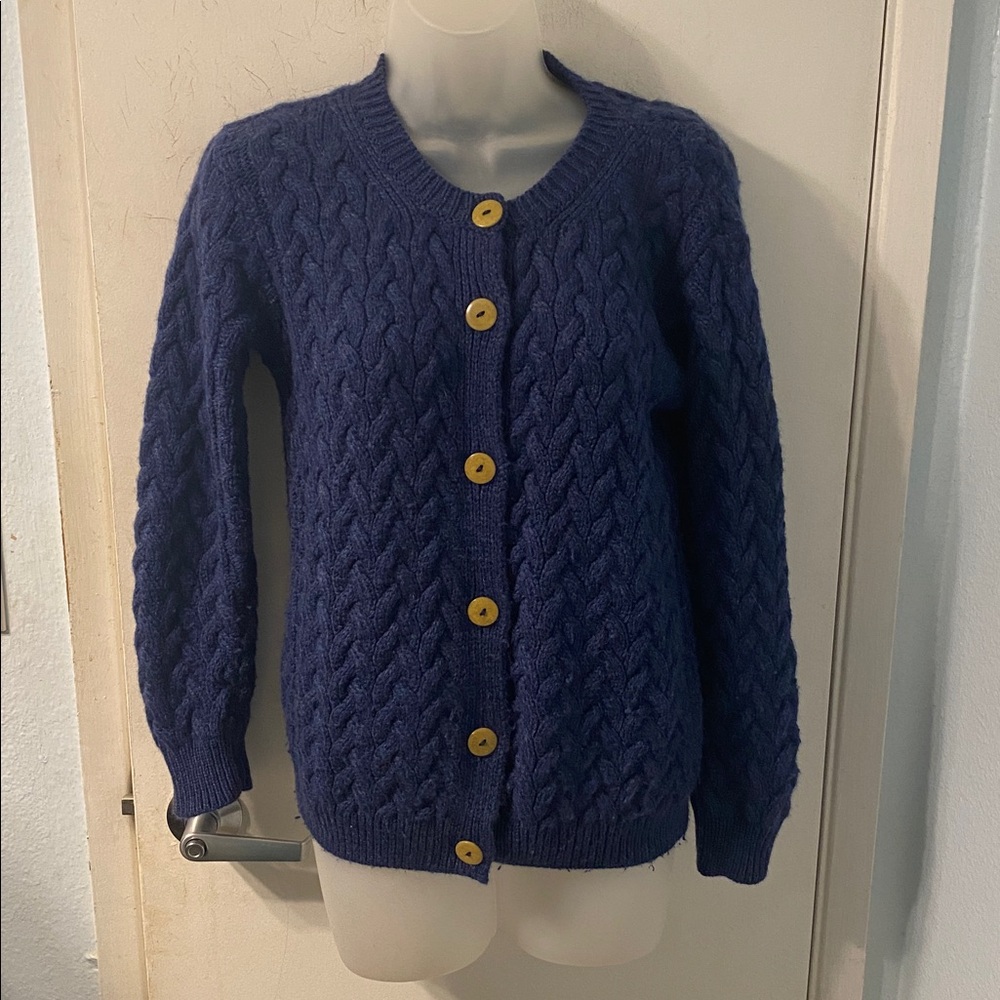 Soft Merino Wool Fisherman Cardigan Size S Made in Ireland